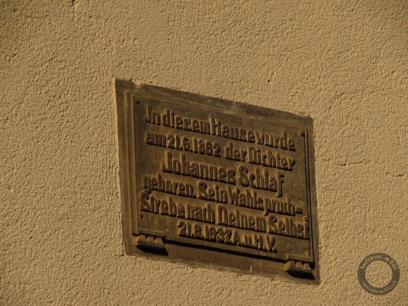 Gedenktafel am Geburtshaus von Johannes Schlag am Lederberg in Querfurt im Saalekreis