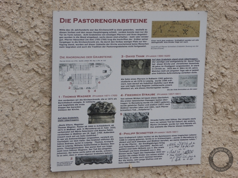 Pastorengrabsteine an der Kirche von Weßmar (Schkopau) im Saalekreis