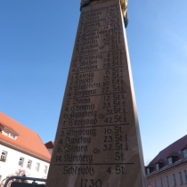 Postmeilensäule auf dem Markt in Landsberg im Saalekreis